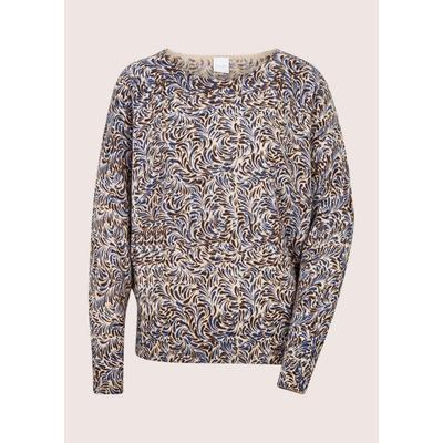 Longpullover MADELEINE "Pullover Bedruckter Kaschmirpullover", Damen, Gr. 34, bunt (beige, braun, nachtblau), Modern, weit, Pullover Longpullover