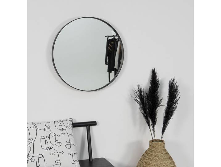 Spiegel SPINDER DESIGN Donna , schwarz, B:60cm H:60cm T:5cm Ø:60cm, Stahl, glasspiegel, Spiegel, Spiegel, Wandspiegel aus Stahl
