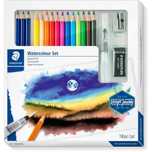 Staedtler Malset Watercolour Set, 61 14610C, Bleistifte, Buntstifte, Wasserpinsel und Zubehör, 18-teilig
