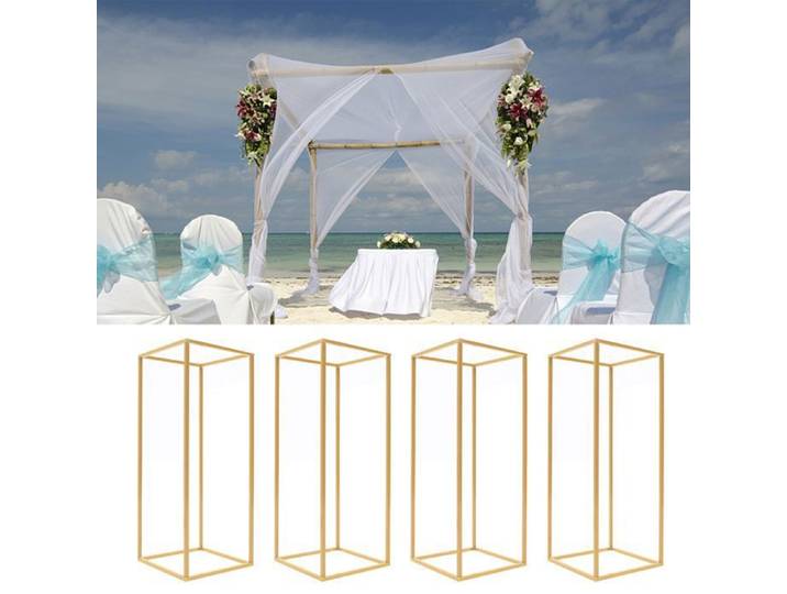 Lot de 4 supports à fleurs de mariage dorés décoration de table rectangulaire présentoirs pour fêtes à la maison