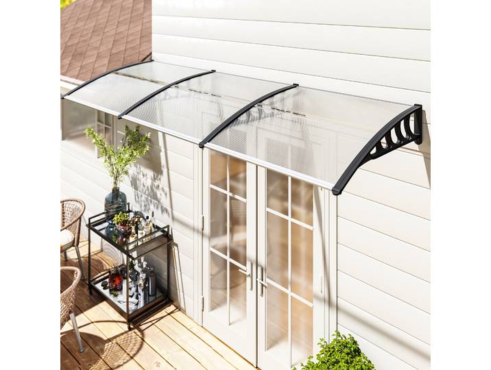 Outsunny Auvent Moderne Polycarbonate 303x96 cm Noir Transparent