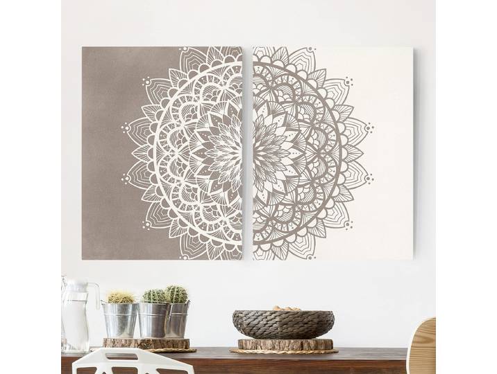 Impressions sur toile Mandala - 2 élém. Polyester Blanc 60 x 40cm