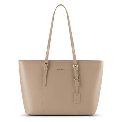 Shopper LAZAROTTI "Bologna Leather XL Shopper Tasche Leder 35 cm", Damen, Gr. B/H/T: 13,5cm x 28cm, beige (sand), Leder, Taschen Shopper