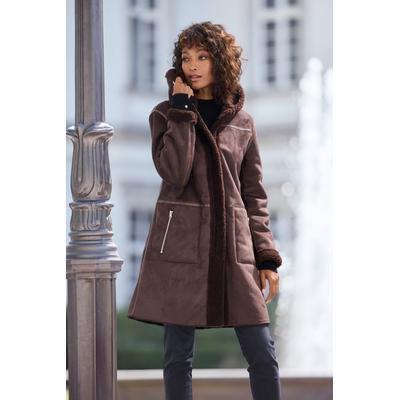 Lederimitatjacke FRENCH CONNECTION, Damen, Gr. 46, braun (dunkelbraun), Doubleface, Obermaterial: 100% Polyester, figurumspielend ca. Mitte Oberschenkel, ohne Ausschnitt, abgesteppt, Jacken, mit Teddyfutter auf der Innenseite, Shearling Jacke,...