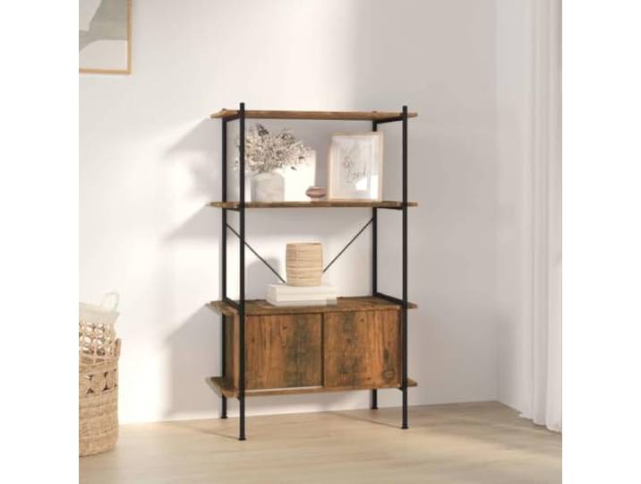 Standregal mit 4 Böden und Schrank, 80x40x130 cm, Stahl und Holzwerkstoff Stahlrahmen, 4 offene Fächer, Staubschutz durch Schranktür, vielseitig nutzbar, Wandhalterung inklusive