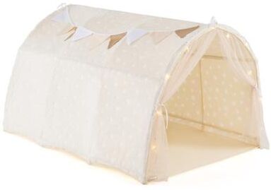 Costway Kids Dream Bed Tent Twin Bunk Bed with Glow in the Dark Stars and Lights-Beige