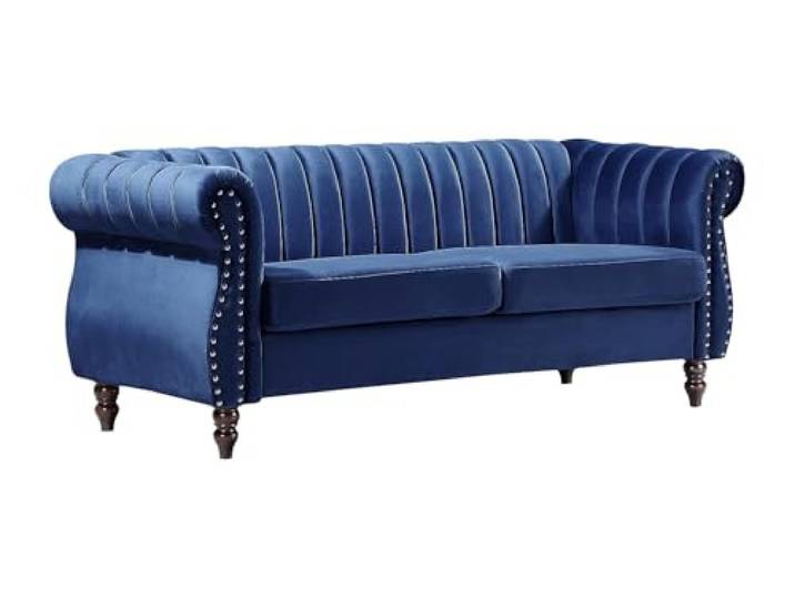 Chesterfield Sofa 3-Sitzer - Samt - Dunkelblau - TRUMBO Samtige Weichheit Mythische Chesterfield-Form Abnehmbarer Sitzbezug