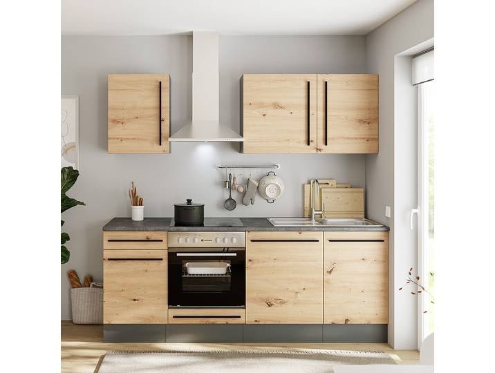 Cuisine équipée III 220cm Marron/Imitation chêne Artisan Sans électroménager
