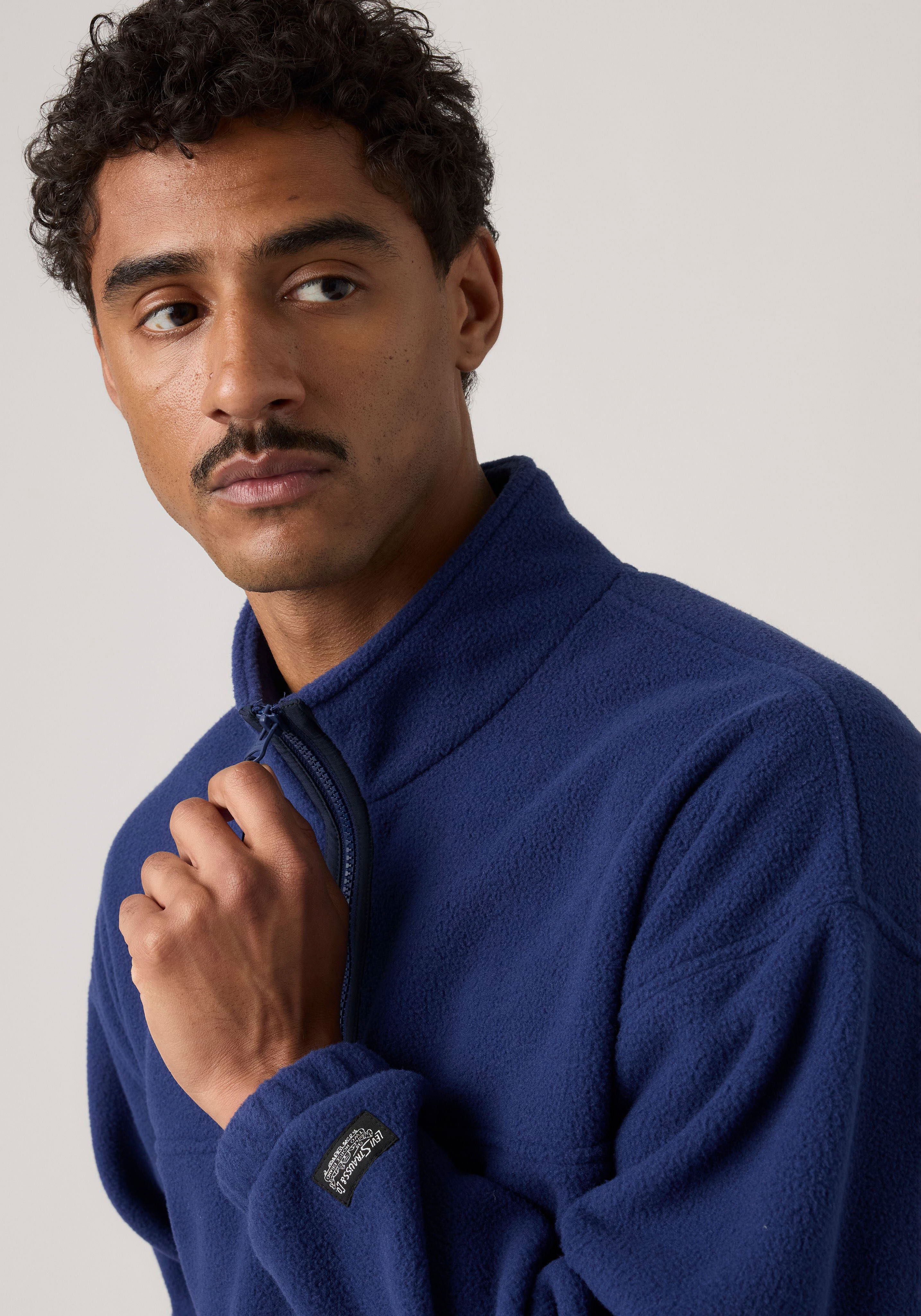 Fleecepullover LEVI'S "REDWOOD HALF ZIP", Herren, Gr. S, blau (medieval blau), Fleece, Obermaterial: 100% Baumwolle, hüftlang, ohne Ausschnitt, elastischer Bund, Sweatshirts Fleecepullover, Saumabschluss mit Tunnelzug medieval blau S