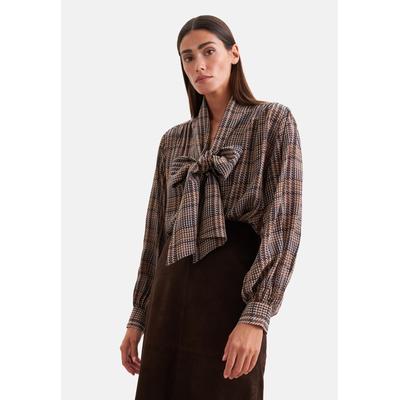 Schluppenbluse SEIDENSTICKER, Damen, Gr. XL (42), braun, 100% Viskose, kariert, regular fit, Blusen Schluppenbluse, 1/1 Binderkragen Karo