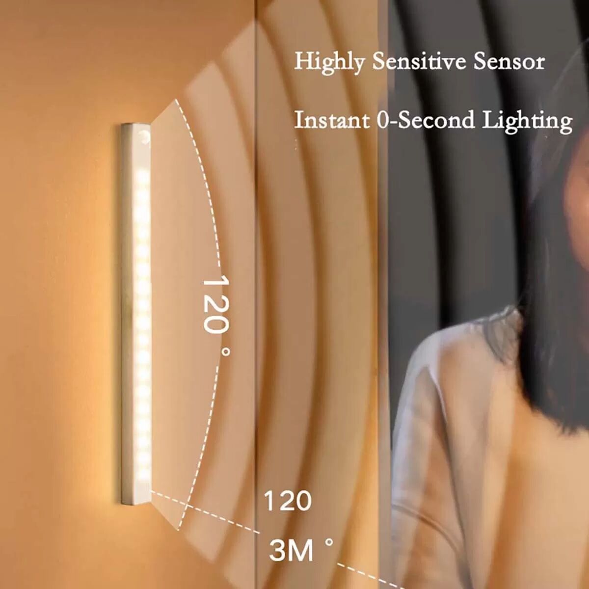 INF Schlanke, wiederaufladbare LED-Bewegungsmelderleuchte - Warmes Licht, Magnetische Halterung 200 mm
