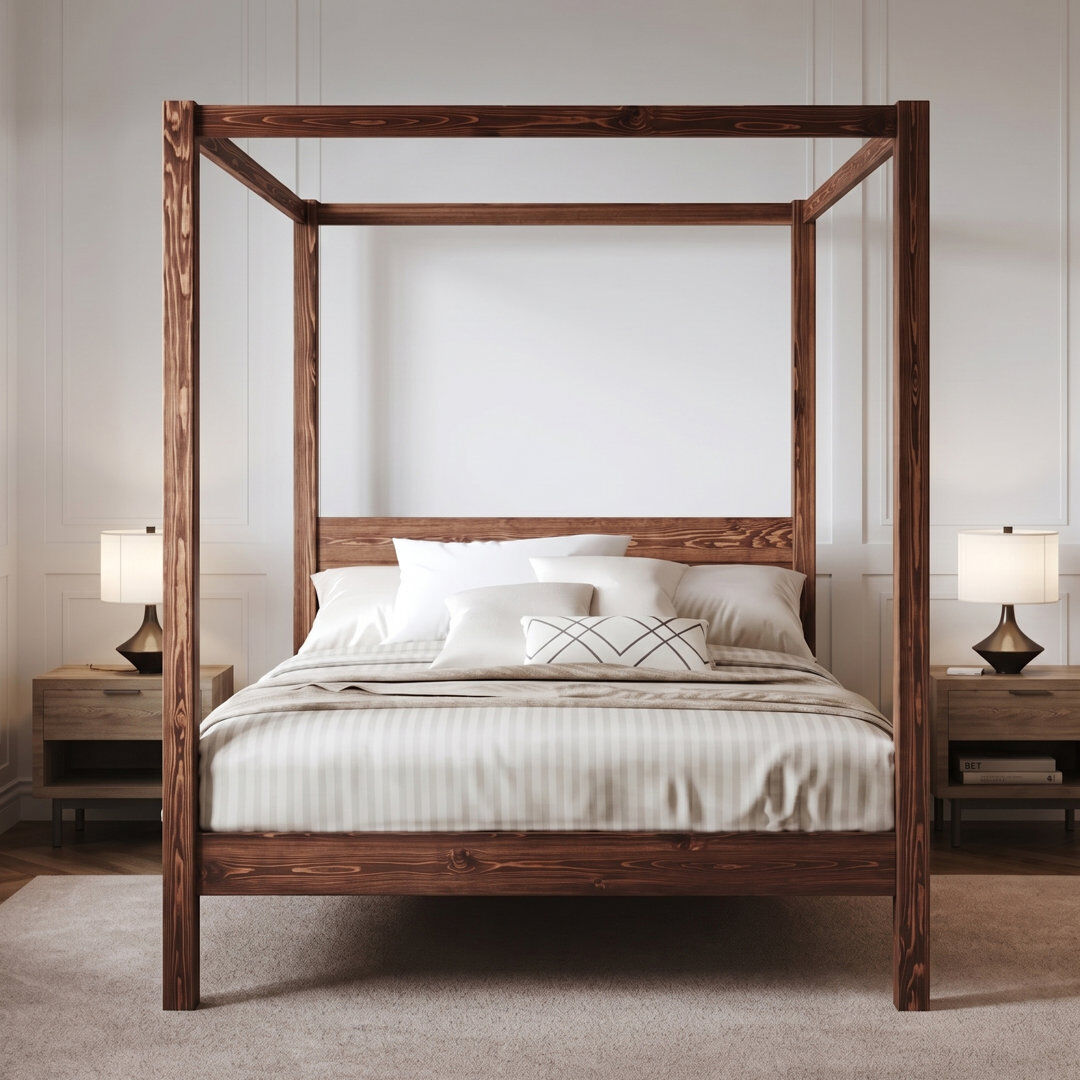 Three Posts Rochester Solid Wood Canopy Bed Espresso Wood Single (3')
