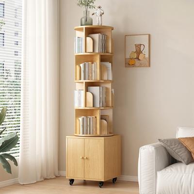 Kodotan sofa 360 Degree Display 5 Tier Corner Bookshelf with Drawer, Floor Standing Bookcase Storage Rack, Wood Narrow Book Shelf Organizer