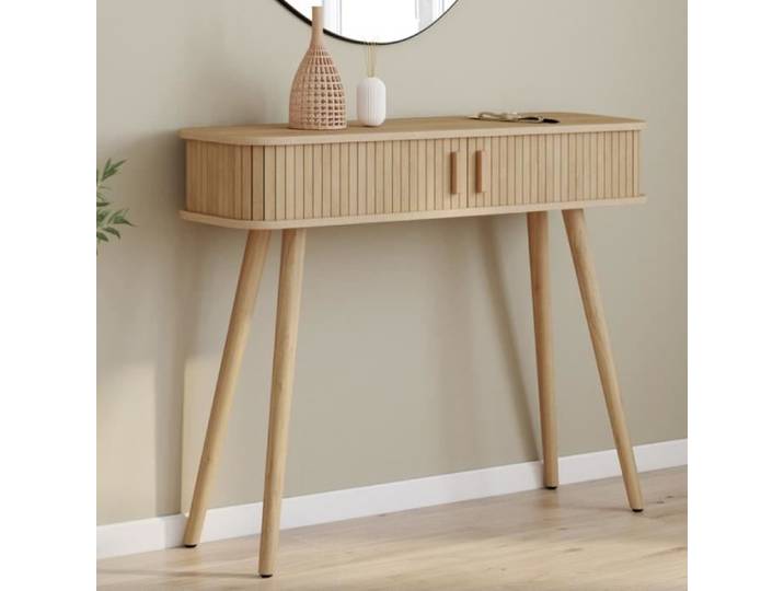 IDMARKET Console 2 portes coulissantes ROMIE lattes tasseau bois coloris chêne