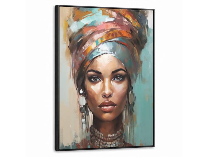 MuchoWow Leinwand Bilder mit Rahmen - Frau - Kunst - Schmuck - Porträt - 60x80, Blaugrau, Rechteckig, 60x80 cm, gerahmt, Bilder & Rahmen, Bilder, Leinwandbilder