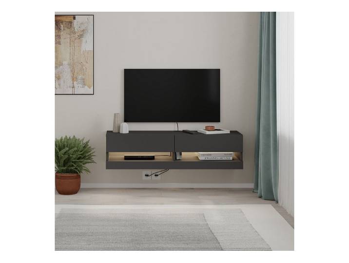 Decortie TV-Schrank MOON TV-Schrank 120 Moderner TV-Ständer Multimedia 120 cm x H 30 cm x T 33,8 cm.