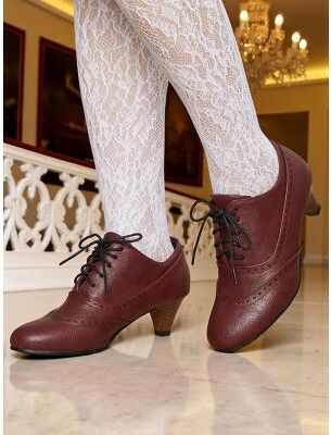 LightInthebox Women's Edwardian Vintage Oxford Heels – Burgundy Lace-Up Brogue Leather Shoes, Retro 1900s–1910s Style for Tea Parties, Historical Reenactments, and Elegant Evening Events