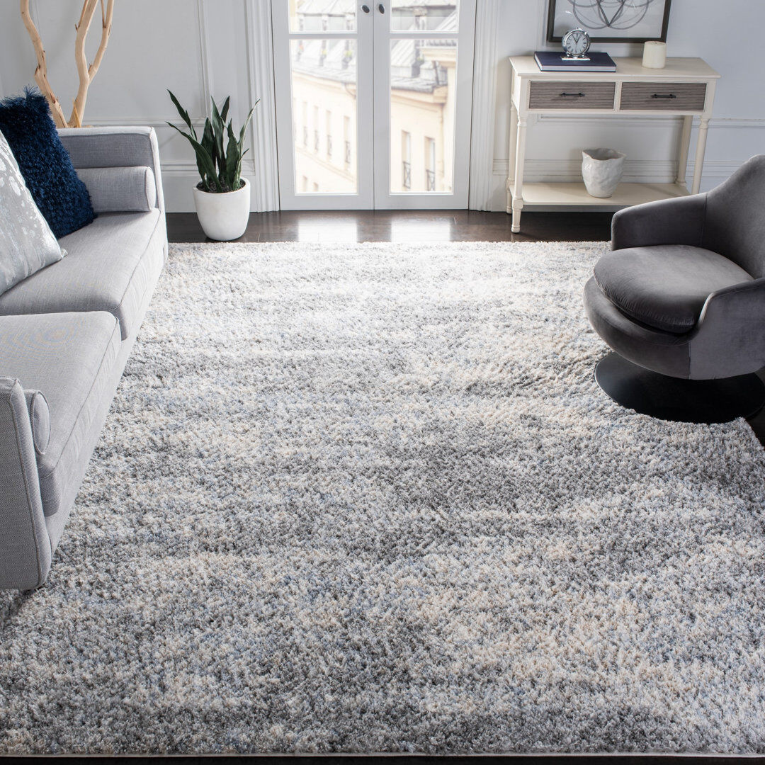 Etta Avenue Caius Shaggy Area Rug Neautral/Blue Runner 61 x 244 cm