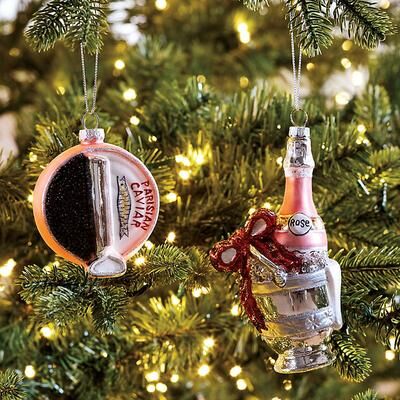 Set of 2 Glass Champagne & Caviar Ornaments - Ballard Designs