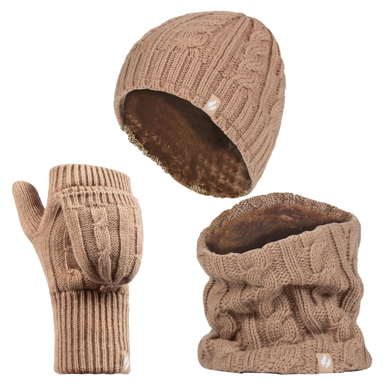 Heat Holders dameshoed, nekwarmer handschoenen set - Beige