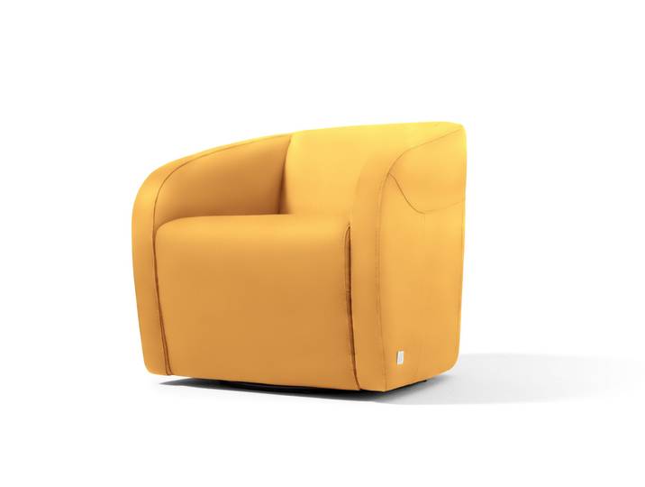 Sessel EGOITALIANO Charlottaas Clubsessel, Designsessel, modern und zeitlos, bequem , gelb, B:73cm H:73cm T:76cm, Leder »BULL« (echtes Rindsleder). Geschliffenes, pigmentiertes und behandeltes Rindsleder mit einer Dicke von 1, 3-1, 5 mm. Dieses Leder zeigt eine ziemlich weiche Hand mit einem halb undurchsichtigen Aussehen. Es handelt sich um ein geschütztes Leder. Eine leichte Deckschicht schützt sie vor Flecken, ohne ihre ursprünglichen Eigenschaften zu verändern. Die geschützten Leder kombinieren die Vorteile von Natürlichkeit und Weichheit mit einer guten Beständigkeit gegen Verschleiß und Ausbleichen. Das Vorhandensein der charakteristischen Zeichen, die das Leben des Tieres bestimmen, wie Narben, Körnungsunterschiede, Falten, Adern, Disharmonien in Farbtönen, beweisen ihre absolute Echtheit und großen Wert., Sessel, Sessel, drehbar, kompakte Stellmaße, Solitärsessel