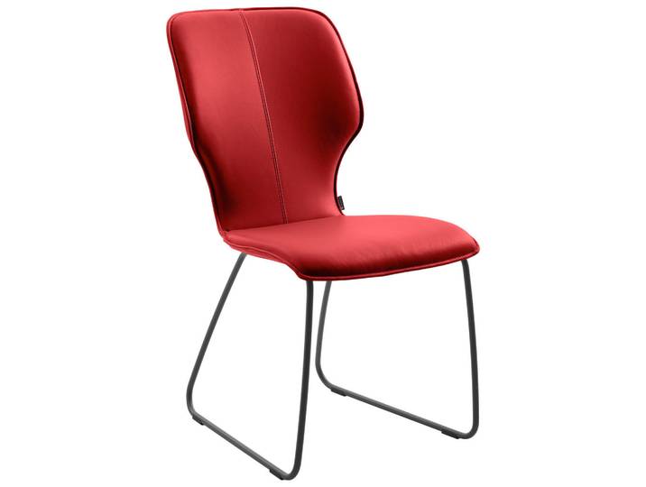 Musterring Stuhl Nevio, Rot, Echtleder, Semi-Anilinleder, Rundrohr, Kufe, 49x95x63 cm, Stoffauswahl, Lederauswahl, Gestellauswahl, Esszimmer, Stühle, Esszimmerstühle, Lederstühle