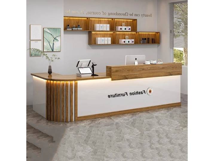 Comptoir de réception de caissier de beauté, rangement nordique esthétique, comptoir de réception moderne, mobilier de bureau commercial tendance