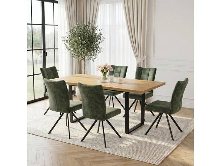 JIEXI Lot de 6 chaises de salle à manger chaises de cuisine rembourrées en avec pieds en métal chaises d'appoint ergonomiques vert