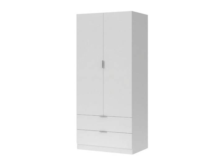 Calicosy Schrank 2 Türen 2 Schubladen 81,2/180/52 cm, Weiß, 81.2x180x51 cm, Schlafzimmer, Kleiderschränke, Drehtürenschränke