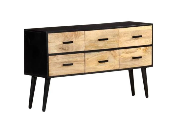GHVBNMF Sideboard 110x33x64 cm Massivholz Mango Anrichte Kommode Rustikale Anrichte aus echtem Mangoholz mit 6 Schubladen und stabiler Eisenkonstruktion für Wohnzimmer und Flur.