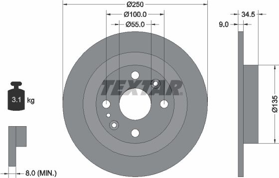 Textar Bremsscheibe 92061700 250mm 9mm Für Mazda Mitsubishi Ford Asia & Oceania