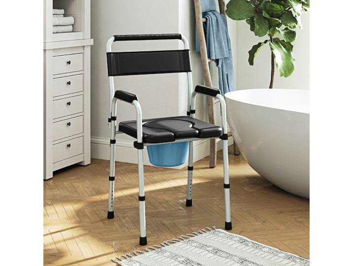 HOMCOM Chaise Toilette Pliable Réglable 150kg Noir