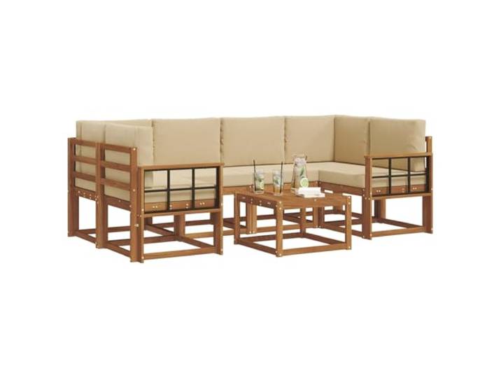 KTHLBRH Sofa-Set für den Außenbereich, 7-teilig, Akazienholz Modulares Lattenrost mit Kissen, für Garten und Terrasse