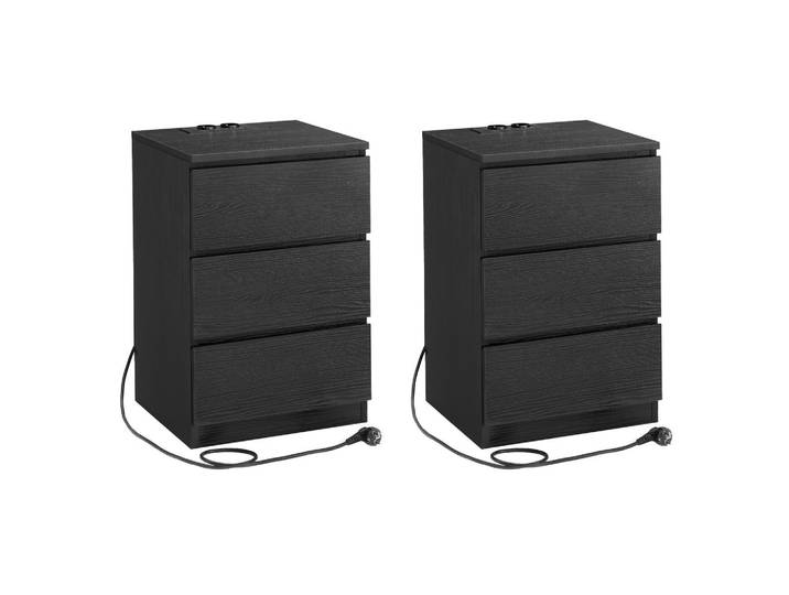 Nachtkästchen-Set Schwarz 2er-Set mit USB-Anschluss
