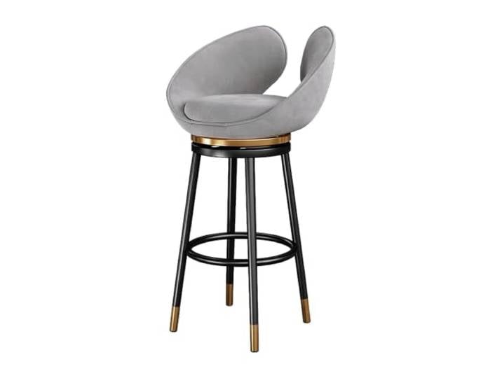 Samt-Barhocker drehbar mit Rückenlehne, Metallbeine, 1 Stück Schwarze Metallbeine mit Fußstütze, Samt, Insel, Bar, Restaurant(Grey,25.6in)