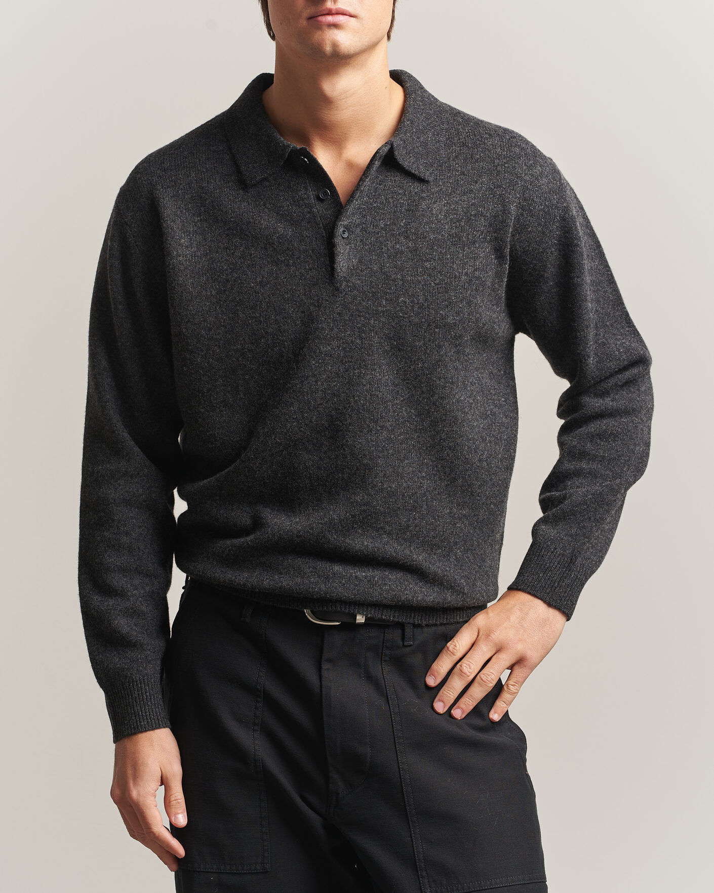 BEAMS PLUS Knitted Wool Polo Charcoal men XL Grå