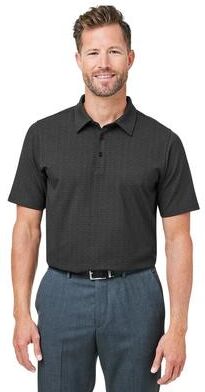 Devon & Jones DG101 Men's Crownlux Performance Geo Polo Shirt in black size Small   95% cotton/5% spandex