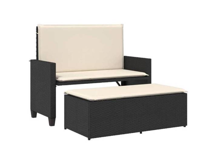 Banc de jardin avec coussins et repose-pied noir résine tressée_Assemblage facile_Construction solide_19410
