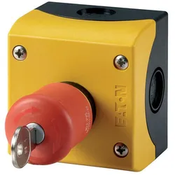 Eaton 216523 Gehäuse, NOT-HALT-/NOT-AUS-Tasten, Pilzform, 38 mm, unbeleuchtet, Schlüsselentriegelung, 1 Ö, 1 S, Schraubanschluss, rot (RAL 3000)