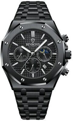 Inspire Select BINBOND B0161 Luxury Stainless Steel Men's Quartz Watch With Luminous Date & Chronograph black