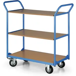 Tischwagen, 3 Etagen, 450 x 700 mm, Rollen 125 mm, schwarzer Gummi
