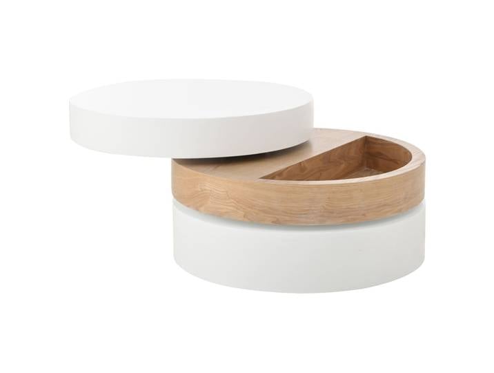 Table basse cylindrique pivotante blanche en panneau de particules