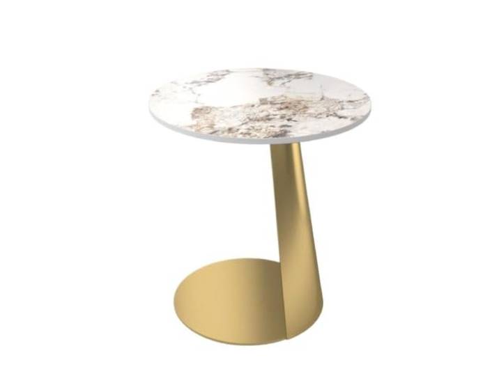 Beistelltisch mit Marmorplatte, Metallrahmen, rund, Wohnzimmer Beistelltisch, verschiedene Größen, schwarzer Rahmen, Backlack, Balkon(Yellow,40CM)