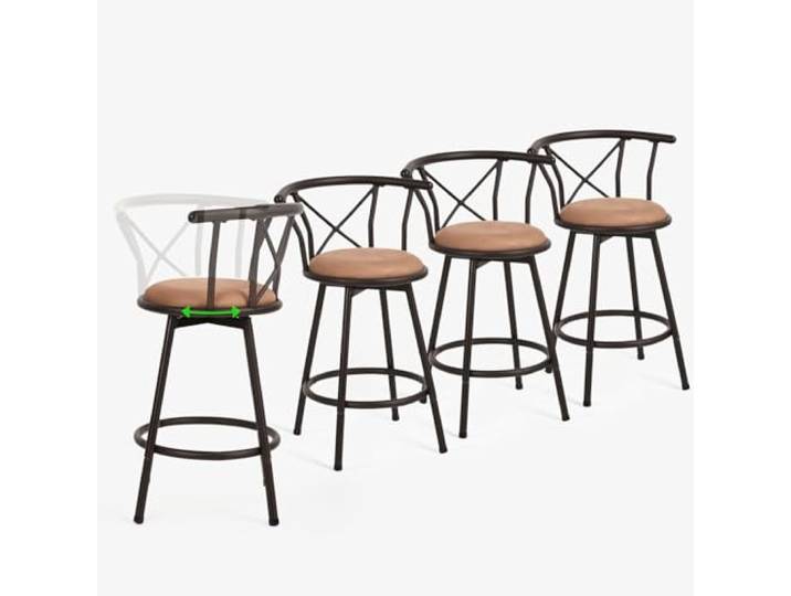 MEUBLE COSY 4er Set Barhocker Sitzhöhe 63cm Drehbarer Industriestil mit gepolsterter Fußstütze mit Rückenlehne und Kissen