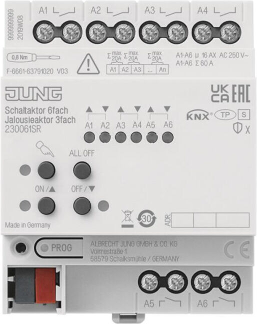 Jung KNX Actionneur de commutation 6f KNX 230061SR Actionneur de volet roulant (230061SR)