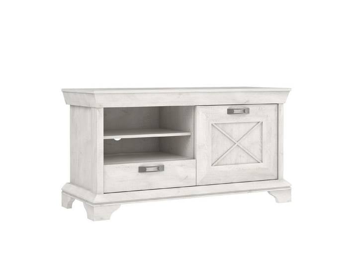 Newroom Lowboard Pinie Weiß 123 cm, TV Lowboard Pinie Weiß Modern Landhaus TV Schrank Fernsehtisch