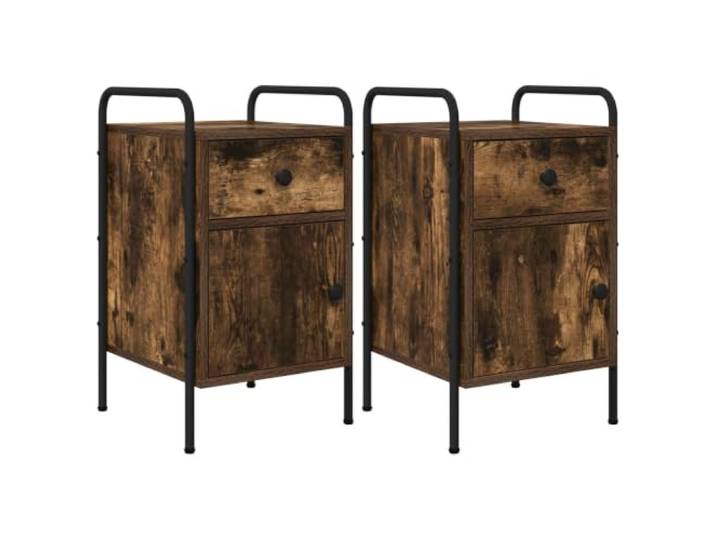 HGFDVCMR Nachttisch 2er Set Beistelltisch mit Schublade 35x36,5x61 cm Industrielles 2er Set fürs Schlafzimmer mit umkehrbarer Schranktür, Stahlrahmen und verstellbaren Füßen.