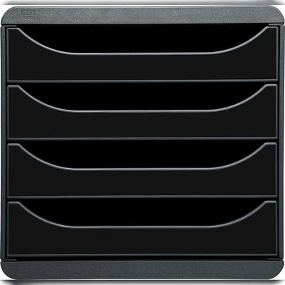 Exacompta 3104214D 1x BIG-BOX Schubladebox, 4 offene Laden, Serie Glossy - Schwarz Glossy