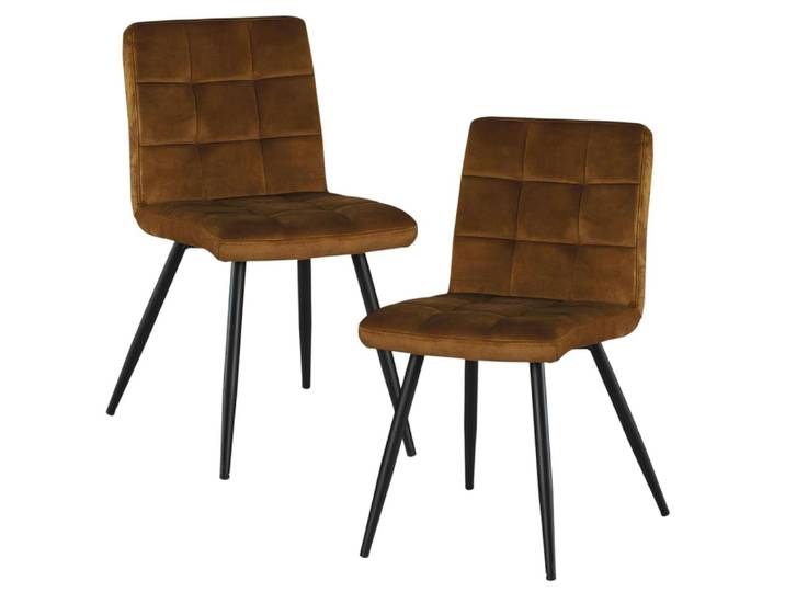 Lot de 2 chaises en velours capitonné moutarde design moderne