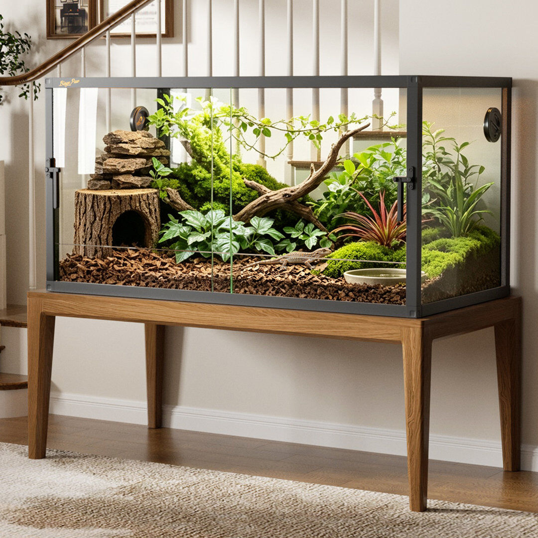 UNHO Tempered Glass Reptile Terrarium with Aluminium Frame Black 120x60x62cm